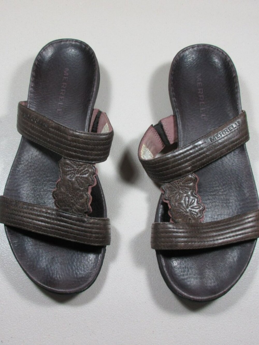 Merrell womens brown floral Cello Mahogany slide sandals 8 M